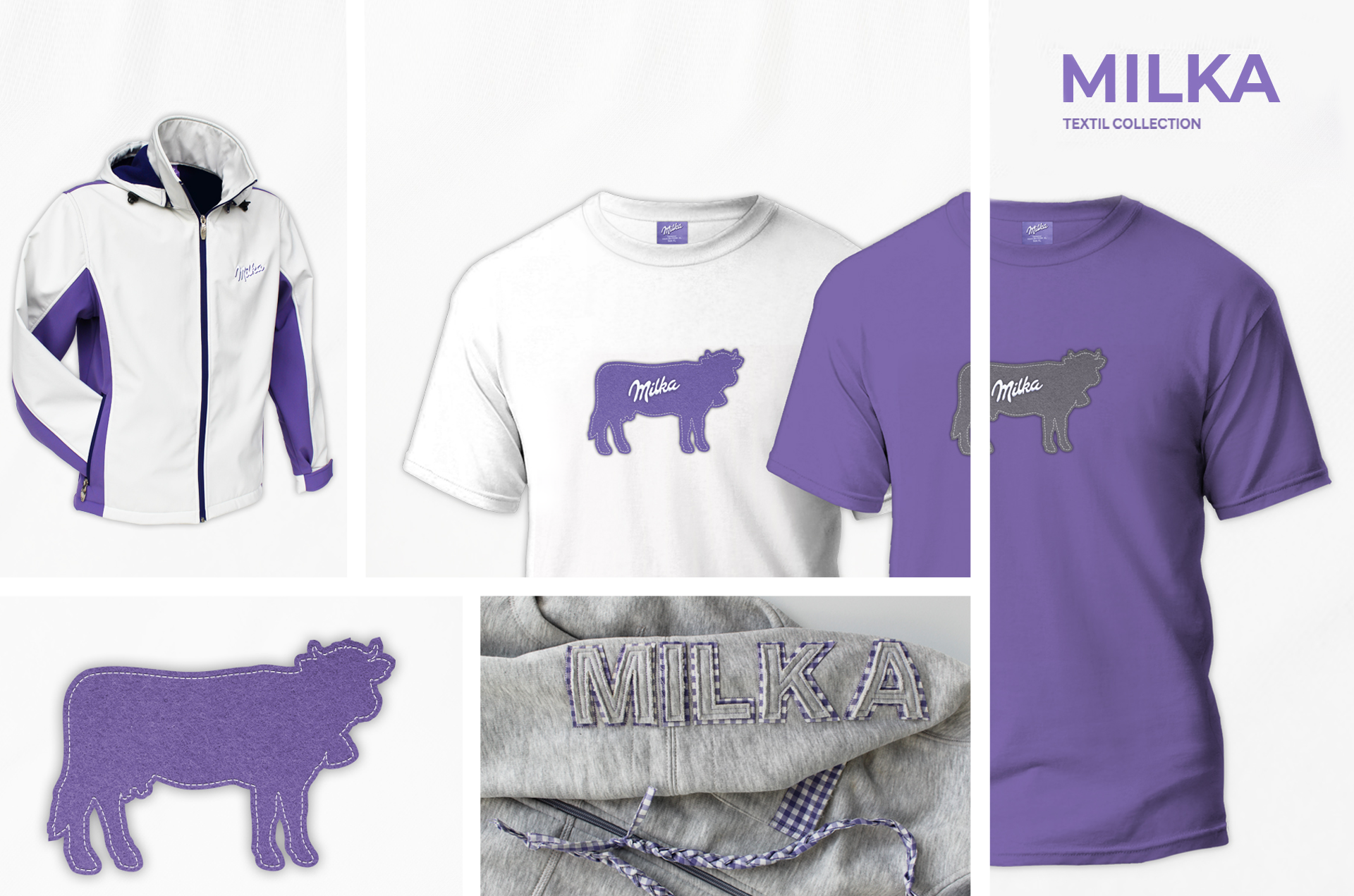 Beispielhafte Kleidung der Milka Kollektion aus dem Corporate Fashion Online Shop