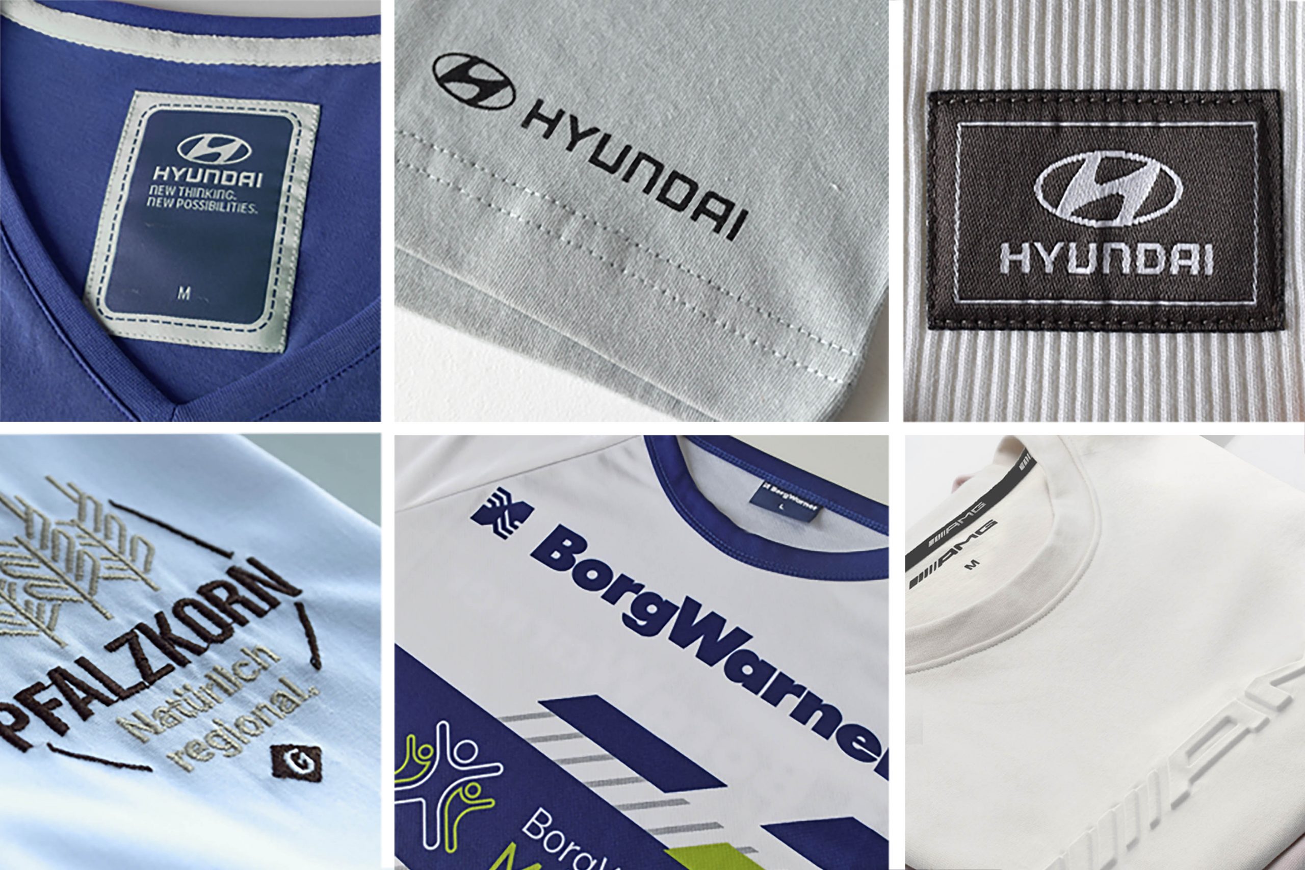 Verschiedene Beispiele, wie für Hyundai, für die Personalisierung beim nachhaltige T-Shirts bedrucken Lassen